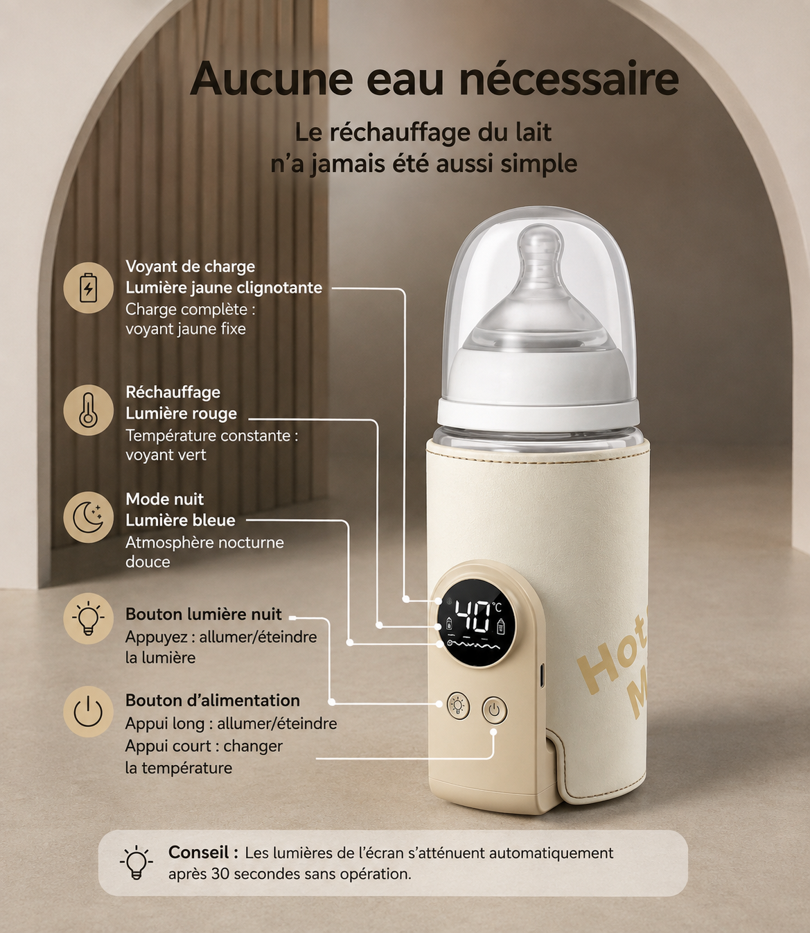 Chauffe-Biberon Nomade Sans Fil - Rechargeable