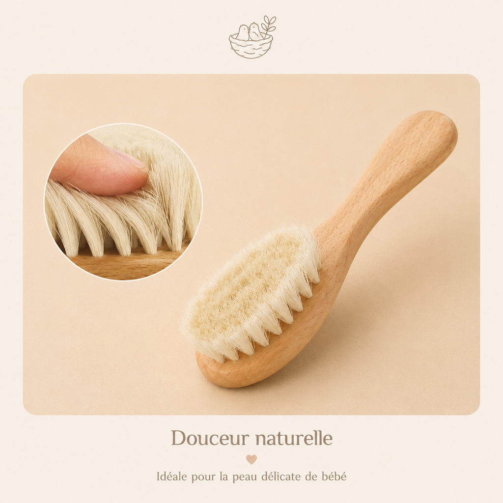 Ensemble Brosse et Peigne Bébé en Bois - Doux pour le Cuir Chevelu
