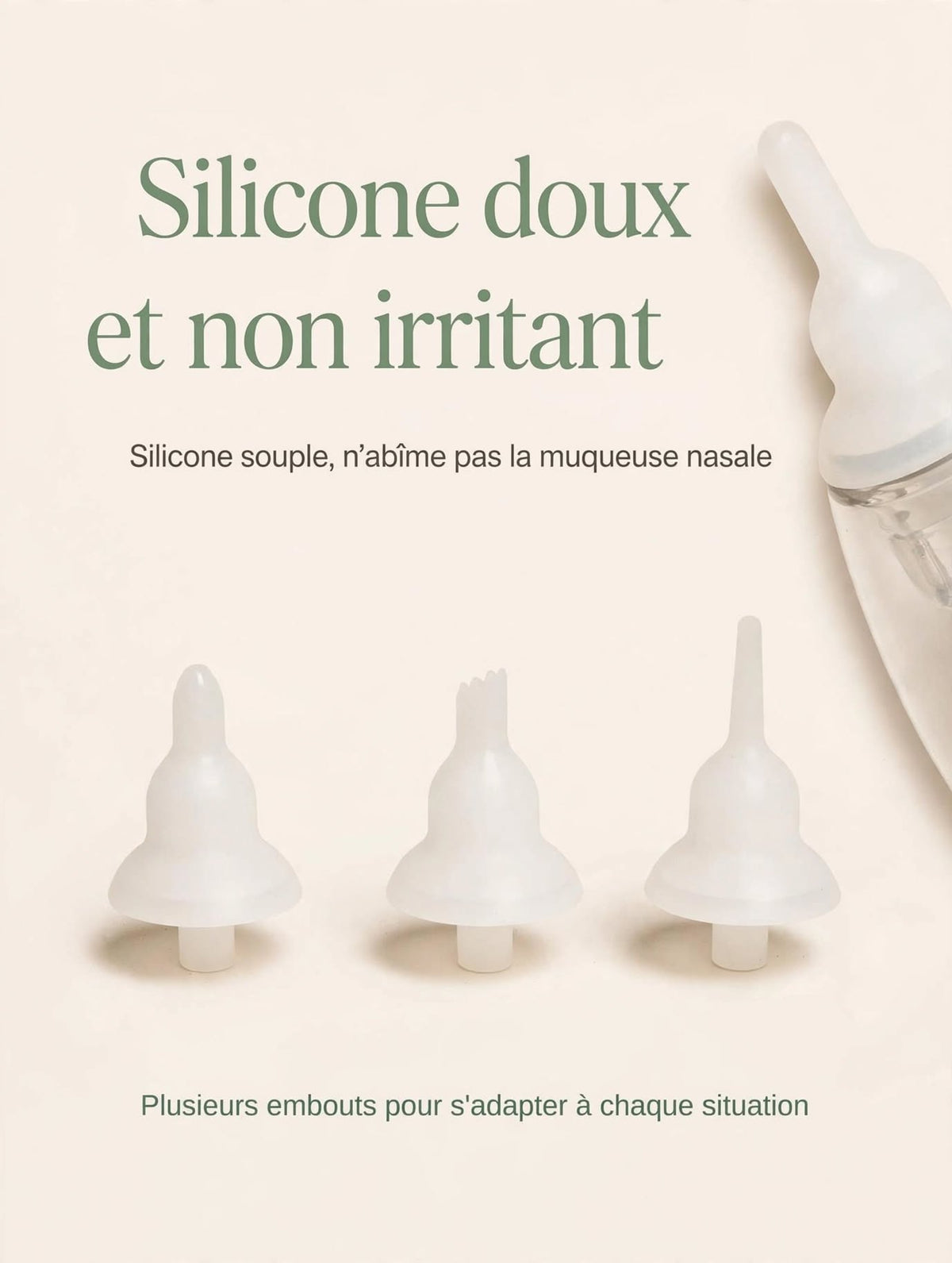 Aspirateur Nasal Électrique Doux - 3 Embouts Silicone