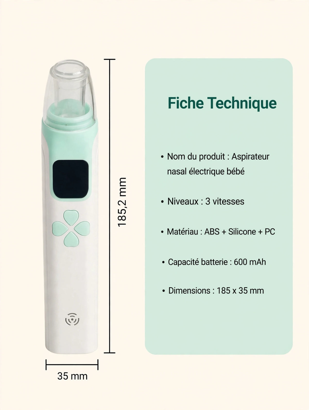 Aspirateur Nasal Électrique Doux - 3 Embouts Silicone