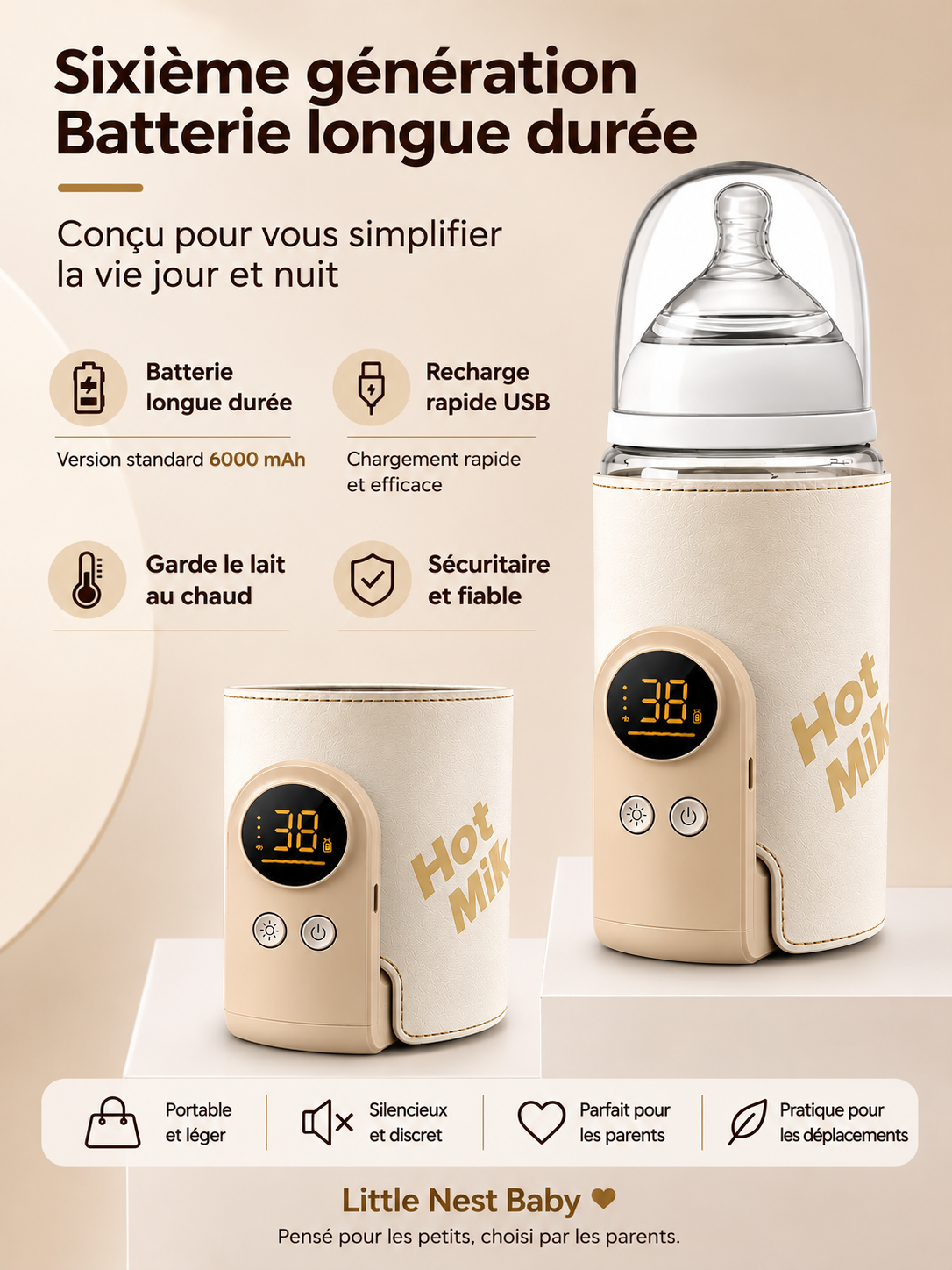 Chauffe-Biberon Nomade Sans Fil - Rechargeable